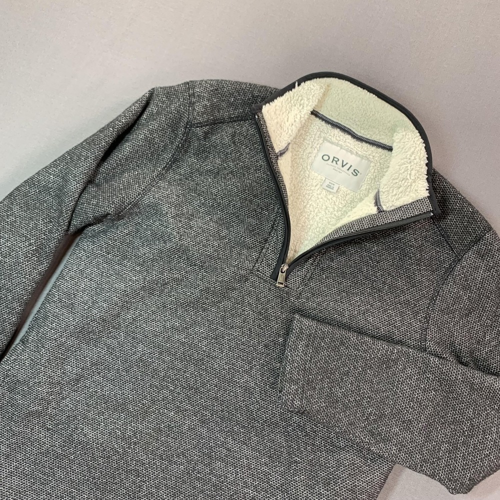 Orvis Sweater Mens‎ SM Gray Sherpa Fleece 1/4 Zip Mock Neck Pullover Thermal